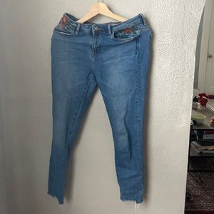 Zara basic embroidered frayed jeans